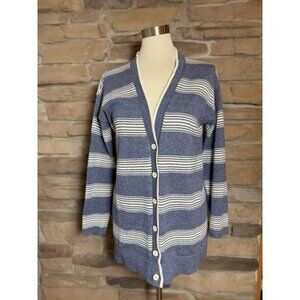 Talbots Blue & White Striped Cardigan Sz MP Excellent Condition Fisherman